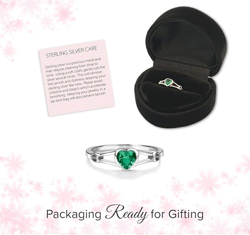 Precious Pieces Heart Birthstone Ring, 925 Sterling Silver | Available in all 12 simulated birthstones for babies, little girls & pinky rings. A meaningful birthday keepsake. - color: 08-August Size 4