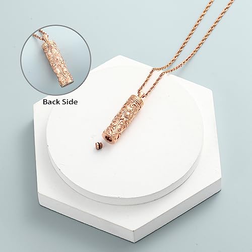 shajwo Cylinder Urn Necklace for Ashes for Women Men Sunflower Cremation Jewelry Vial Memorial Loved One Pendant - color: Full Rose Gold