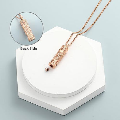shajwo Cylinder Urn Necklace for Ashes for Women Men Sunflower Cremation Jewelry Vial Memorial Loved One Pendant - color: Full Rose Gold