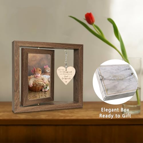 EYITUPC Rotating Wooden Great Grandparents Frame, Great Grandparents Gift | Fit Two 4x6 Photos, Gift Box Included, Only the Best Grandparents Get Promoted to Great Grandparents Quote - color: Only The Best Grandparents Get Promoted To Great Grandparents
