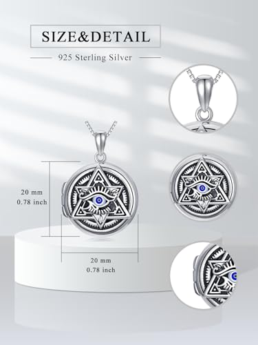 Dorunmo Locket Necklace 925 Sterling Silver Pictures Photo Keep Someone Near to You Custom Lockets Mother's Day Jewelry Personalized Photo Locket Gifts - color: O-Evil Eye, style: Locket Only