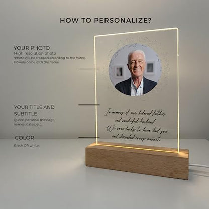 MIRROR MANIA Custom Personalized Photo LED Wood Stand Night Light Up Table Lamp in Loving Memory Loved R.I.P Remembrance Loss Sympathy Bereavement Memorial Table Sign Gift
