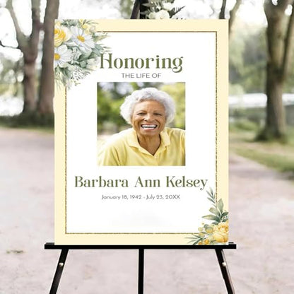 Yellow and White Floral Funeral Welcome Sign, Celebration of Life Welcome Sign, in Loving Memory Sign, Celebration of Life Funeral Sign, Celebration of Life Sign, Memorial Sign with Photo #Yn1 - color: Version #13