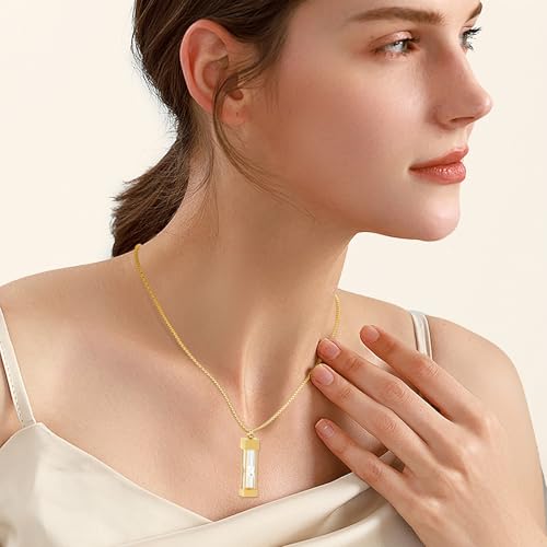 Oinsi Glass Hourglass Cremation Jewelry for Ashes Cylinder Urn Necklace Container Vial Necklaces Bottle Memorial Cremation Keepsake Jewelry Ash Pendant for Women/Men - color: Gold