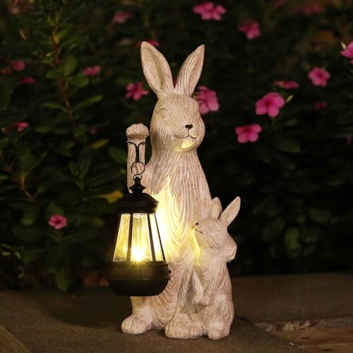 Solar Garden Statues Bunny Decor with LED Lights Home Decorations Outdoor Garden Rabbit Statue for Patio, Balcony, Yard, Lawn Ornament - Unique Housewarming Birthday Gifts for Women - style: White Rabbit