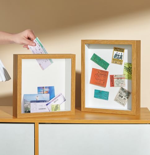 Travel Adventure Archive Shadow Box Frame with Slot, 12x12in Brown - color: Brown, size: 12x12in