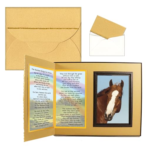 "Rainbow Bridge for Horses" Horse Memorial Gift, Handcrafted Picture Frame Keepsake, Gift-Boxed with Message Card, Ginger with Foil Accents - color: Ginger, size: Rainbow Bridge for Horses