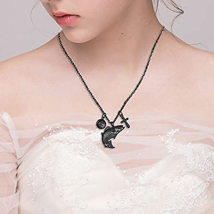 Dletay Fish Cremation Jewelry for Ashes Memorial Ashes Keepsake Necklace Urn Necklace Pendant - color: Black-cross