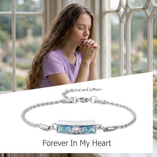 YYB Urn Bracelet for Ashes Hummingbird/Dragonfly/Butterfly/Sunflower Turquoise Locket Bracelet Cremation Memorial Jewelry Mothers Day Gifts for Women - color: Lotus