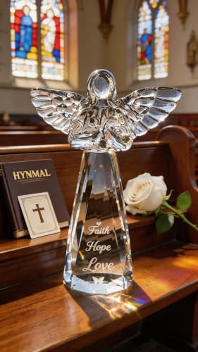 Faith Hope Love Crystal Angel Christian Gifts for Women | Laser Engraved, 6” Inspirational Keepsake, Baptism Confirmation Birthday Christmas Easter Valentine's Day Gift for Her - color: Faith Hope Love