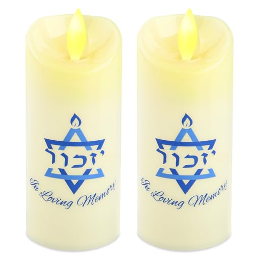 2 Pcs Electric Yahrzeit Candle - Flameless Yahrzeit Jewish Memorial Candle for Loss of Loved One, White Yizkor Light Yertzite Sympathy Bereavement Gifts (Style1)