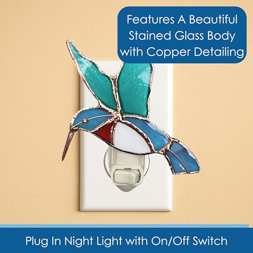Gift Essentials Hummingbird Plug-in Night Light - Stained Glass Nightlight | Hummingbird Stained Glass Plug-in Nightlight with On/Off Rocker Switch. Includes One 4-Watt Replaceable Warm-Glow Bulb. - color: Hummingbird