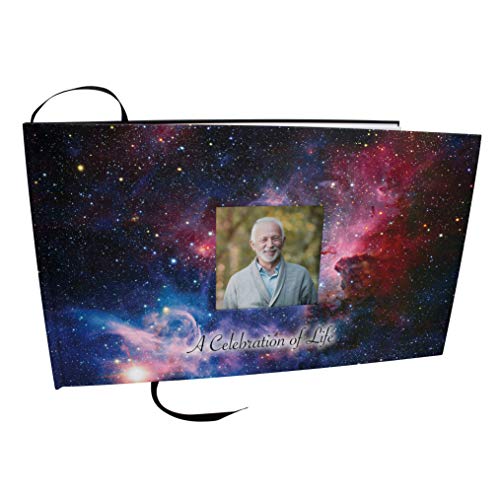 COMMEMORATIVE CREMATION URNS Cosmic Galaxy Photo Funeral Guest Book for Memorial Service and Celebration of Life Guest Book for Memorial Service - Beautiful & Vibrant Sign in Book for Funeral - color: Cosmic Galaxy