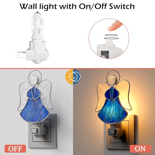 Stained Glass Blue Guardian Angel Night Lights Plug into Wall - color: Blue Angel