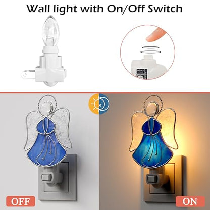 Stained Glass Blue Guardian Angel Night Lights Plug into Wall - color: Blue Angel