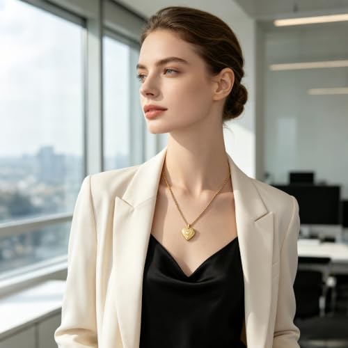Stainless Steel Photo Locket Necklace for Women, 3mm Box Chain, Personalized Picture Holder Pendant, Waterproof Hypoallergenic Sentimental Jewelry Gift - color: Lace Edge Heart Gold