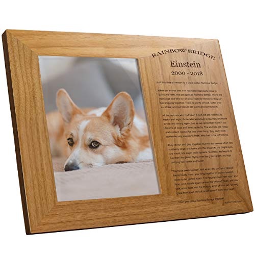 PlaqueMaker Personalized Memorial Red Alder Picture Frame - Includes Rainbow Bridge Poem and Your Lost Pets Name and Dates - A Perfect Way to Pay Tribute to your Lost Love (5 x 7) - size: 5 x 7