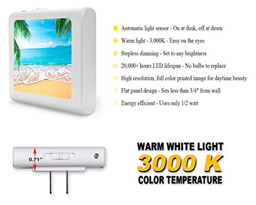 Plug in Dimmable LED Night Light with Dusk to Dawn Auto Sensor, Adjustable Brightness, Warm Light, Auto On-Off Nightlight for Bathroom, Hallway, Nursery, Bedrooms - View from the Sand on Beach - color: View from the Sand on Beach