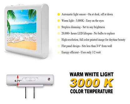 Plug in Dimmable LED Night Light with Dusk to Dawn Auto Sensor, Adjustable Brightness, Warm Light, Auto On-Off Nightlight for Bathroom, Hallway, Nursery, Bedrooms - View from the Sand on Beach - color: View from the Sand on Beach