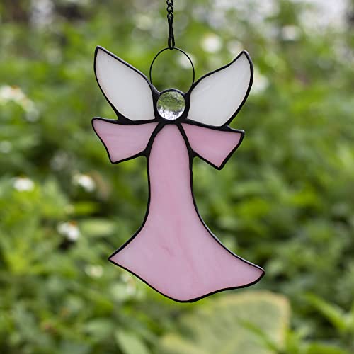 Pink Angel Stained Glass Suncatcher for Window Hangings Gifts | Pink Angel Stained Glass Window Hangings,Angel Suncatcher Tiffany Style Gift Gifts for Nurse,Memorial Remembrance Sympathy - color: C