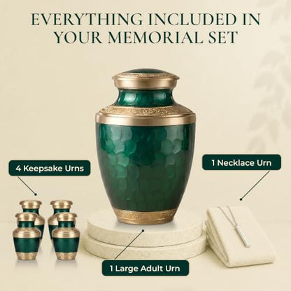 Personalized Gold & Green Cremation Urns for Human Ashes Adult Set of 6 - color: Royal Teal Urn Set - Custom