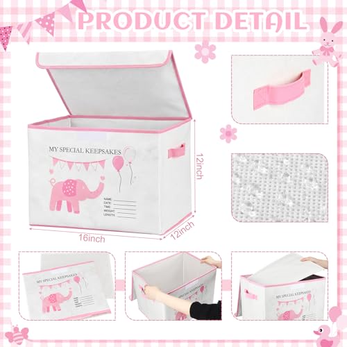 LemonRoad 16x12x12inch Baby Memories Keepsake Box Baby Shower Elephant First Keepsake Box New Parent Newborn Baptismal Birthday Gift for Mementos Travel Loved Ones Treasured Keepsakes (Pink) - color: Pink, style: Elephant