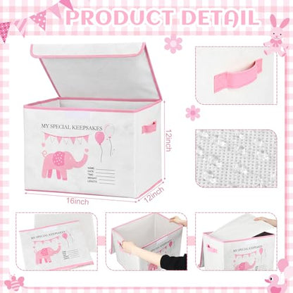 LemonRoad 16x12x12inch Baby Memories Keepsake Box Baby Shower Elephant First Keepsake Box New Parent Newborn Baptismal Birthday Gift for Mementos Travel Loved Ones Treasured Keepsakes (Pink) - color: Pink, style: Elephant