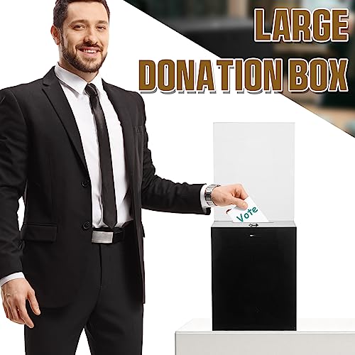 2 Pack Acrylic Donation Box with Lock Tall Tip Jars 8.2 x 6.7 x 5 In Suggestion Ballot Box with Sign Holder Large Locking Raffle Voting Container for Fundraising Ticket Collection(Black)