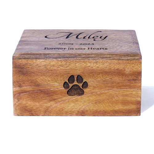 Handcrafted Paw Print Wooden Cremation Urn for Human & Pet Ashes, Memorial Wood Funeral Urn Box for Dogs, Cats & Adults, Male & Female, Burial Keepsake, Custom Sizes Small to XL (40–250 lbs Capacity)