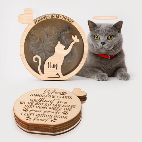 Personalized Cat Memorial Gifts - Cat Hair Keepsake Box Wooden , Pet Fur Gifts for Cat Lover, Pet Keepsake Box For Storing Cats Fur, Teeth, Nails, Bone Ashes, Pet Loss Sympathy Gift for Cat Owner