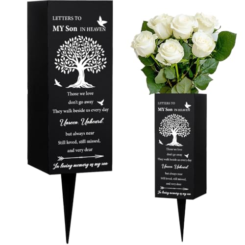 WEBEEDY Son Cemetery Vases for Grave Metal Flower Holder with Spike for Cemetery Decoration Graveside Decor Sign for Memorial Day Sympathy Funeral Gift for Loved Ones, 3.1x7.9 Inch, 1pc - color: A Letter to My Son