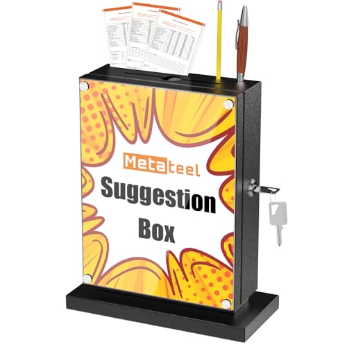 Suggestion Box with Slot and Lock-Wall Mount Option, Metal Ballot Box with Acrylic Panel for Voting, Black Donation Case with Key Drop Slot and Safe Lock for Fundraising, Hotel and Office Use - color: black