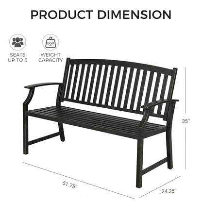 Grand patio 52" Farmhouse Outdoor Bench with Armrest, Black & Gold | Anti-rust Aluminum Frame, Faux Wood Grain Finish, for Front Porch, Yard, Park, Garden - color: Black & Gold