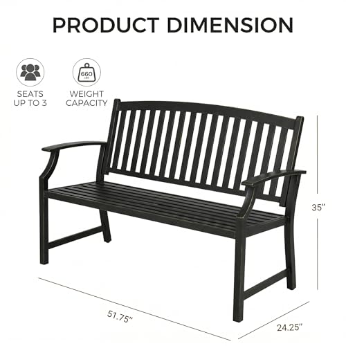 Grand patio 52" Farmhouse Outdoor Bench with Armrest, Black & Gold | Anti-rust Aluminum Frame, Faux Wood Grain Finish, for Front Porch, Yard, Park, Garden - color: Black & Gold