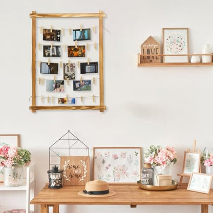 FramePro Wood Photo Display Board with Clips (Carbonized) | Freestanding stable desktop frame, holds up to 30 photos, ideal graduation table centerpiece decor - color: Carbonized Brown
