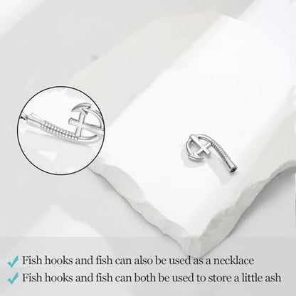 Hearbeingt Fish Hook Urn Keychain for Ashes Fishing Cremation Jewelry | Stainless Steel,Memorial Keychain,Urn Pendant, Ash Holder for Human Pet,Keepsake Jewelry,Bereavement Gift,with Fill Tool - color: Silver