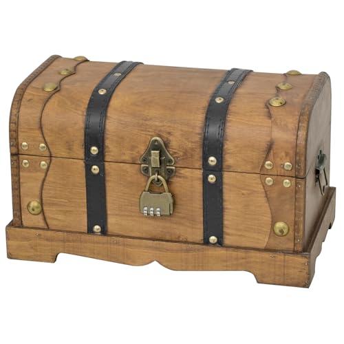 Vintage Wooden Treasure Chest Decorative Box with Lock - 12", Brown - color: Brown, size: 12.2" x 7.1" x 7.1"