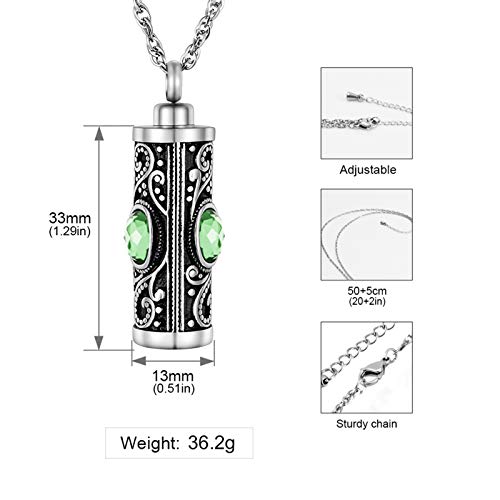 XIUDA Crystal Cremation Urn Necklace for Ashes Keepsake Stainless Steel Memorial Pendant with Flower - color: Light Green
