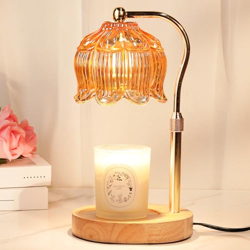 Funistree Flower Candle Warmer Lamp with Timer, Dimmable Candle Lamp Warmer, Christmas Birthday Gifts for Women Mom Her, Housewarming Home Decor, Lotus Wax Warmer for Yankee Candles - Warm Amber - color: 05 Warm Amber