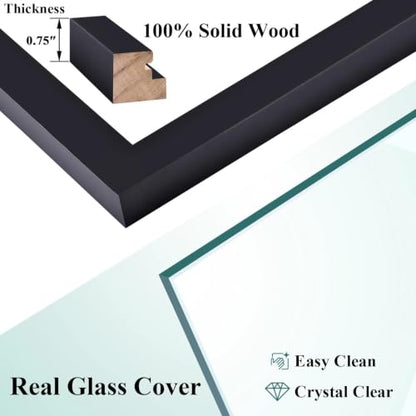 RPJC 8x10 Solid Wood Picture Frame Real Glass Cover Black - color: Black, size: 8x10 mat 5x7