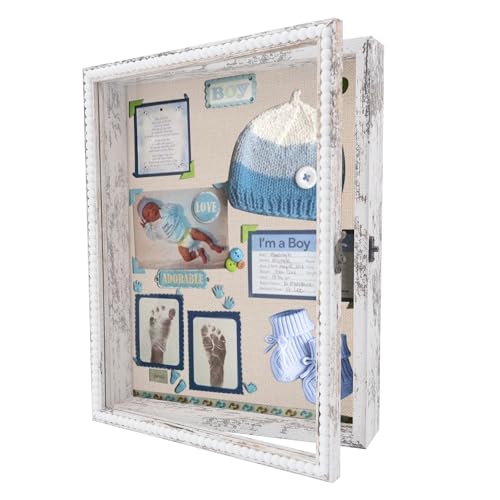 FramePro Shadow Box Rustic White 11x14 Front Open with Hinge Beaded Designed Display Case with Linen Back, Picture Frame Wedding Bouquet Memorabilia Medals Photos Memory Box for Keepsakes - color: White, size: 11x14
