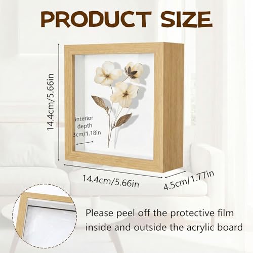 Wazzio 6Pack 5x5 Inch Shadow Box Frame, Wood Display Case Memory Box | 1" Deep Keepsake Frame, Memorabilia Showcase, Photo Ticket Medal Display, Wall Tabletop Picture Frame, Souvenir Gift Box - color: Wood
