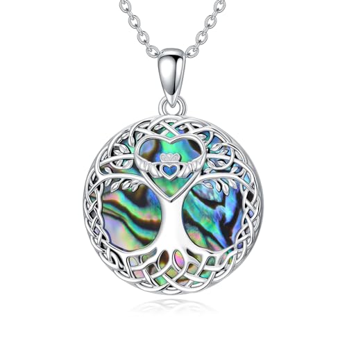 Tree of Life Necklace 925 Sterling Silver Abalone Shell Celtic Knot Tree Pendant Necklace Jewelry Gifts for Women Birthday Christmas - style: Style6