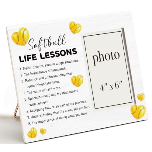 Softball Life Lessons Picture Frame, Softball Gifts for Girls Team Player | Inspirational Softball Wooden Picture Frame for 4 x 6 in Photo, Softball Coach Gifts, End Of Season Gift - color: SOFTBALL