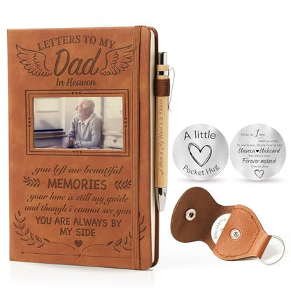 Memorial Gifts for Loss of Dad - Letters to My Father in Heaven Grief Journal & Pen Set, Leather A5 Notebook With Photo Cover, Sympathy Bereavement Gifts for Loss of Father, Dad Memorial Gift For Daughter Son - style: Dad