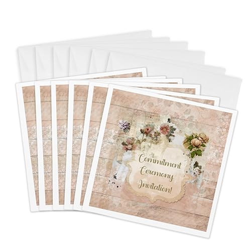 3dRose Greeting Cards - Image of Vintage Commitment Ceremony Invitation - 6 Pack - Commitment Ceremony - size: 6 Greeting Cards with envelopes