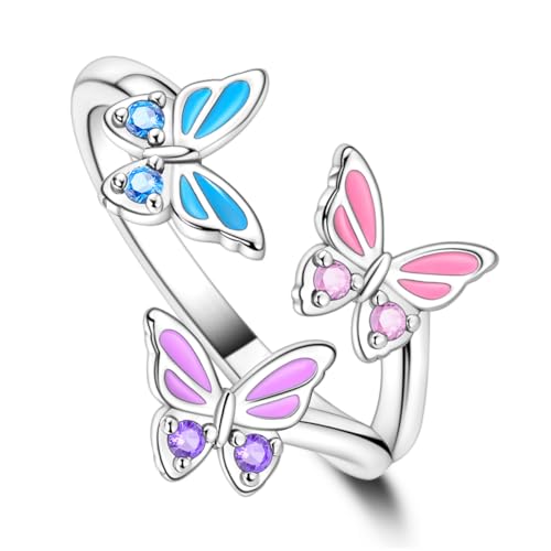 Parmuz 925 Sterling Silver Adjustable Ring for Woman Stackable Open Ring - color: pink