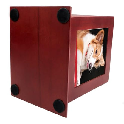 Pet Urn for Ashes Wooden Memorial Urn Dogs Cats with Photo Frame Wine Red - color: Wine Red