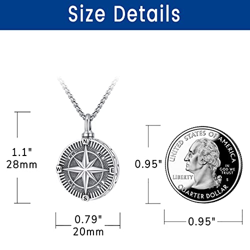 Compass Necklace for Women Men 925 Sterling Silver Pendant Urn Necklaces for Ashes Picture Locket Necklace Anchor Necklace Viking Necklace Crystals CZ Moonstone Abalone Shell Turquoise Compass Jewelry - color: T-L-Compass Urn Necklace, style: Urn Necklace