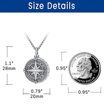 Compass Necklace for Women Men 925 Sterling Silver Pendant Urn Necklaces for Ashes Picture Locket Necklace Anchor Necklace Viking Necklace Crystals CZ Moonstone Abalone Shell Turquoise Compass Jewelry - color: T-L-Compass Urn Necklace, style: Urn Necklace